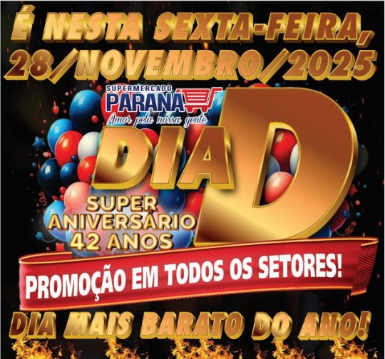 Imagem de compartilhamento para o artigo É nesta sexta-feira: Supermercado Paraná completa 42 anos com Dia D de Economia e o maiores descontos do mês da MS Todo dia